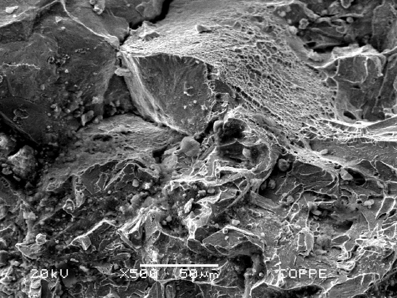 Transition from intergranular to transgranular fracture micromechanisms in the fracture surface.