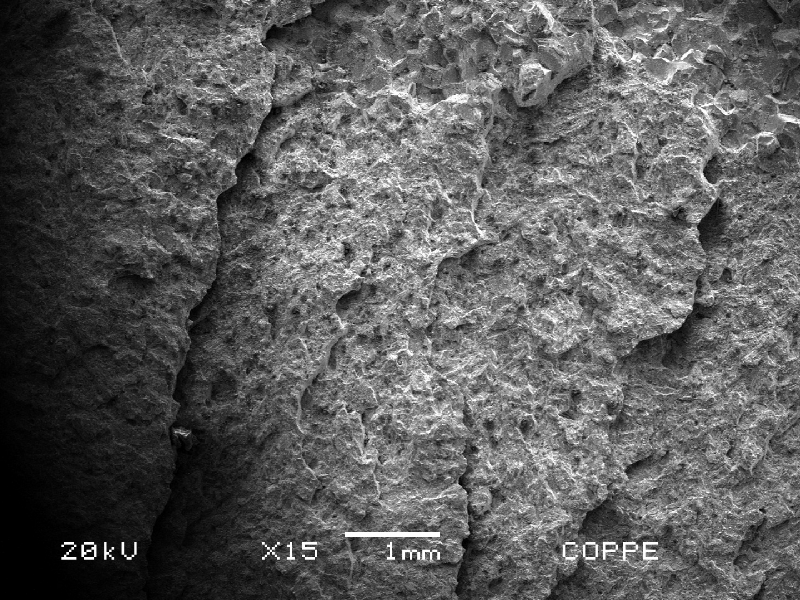 Transgranular fracture micromechanism in the final propagation of the fracture. Quasecleavage.