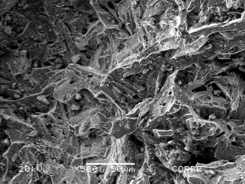 Transgranular fracture micromechanism in the final propagation of the fracture. Quasecleavage.