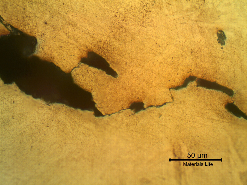 Micrographic detail of the transgranular morphology of the fracture surface, in the final propagation of the failure.