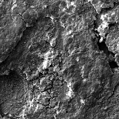 Corroded spots (shallow pits full of products) at the spring surface.