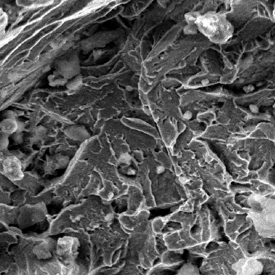Transgranular fracture micromechanism in the final propagation of the fracture. Quasecleavage.