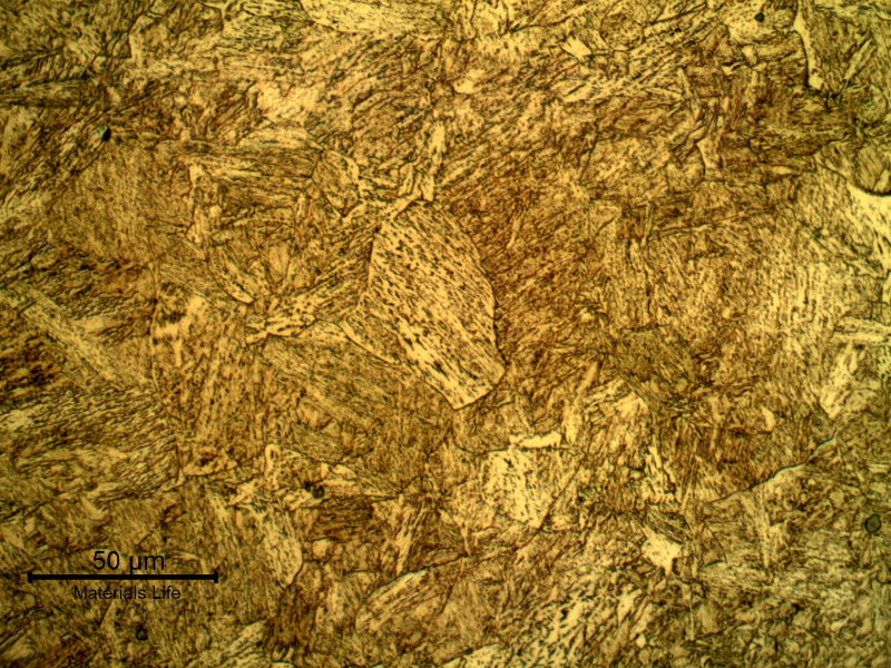 Micrographic detail of the high strenght steel microstructure, bainitic martensitic.