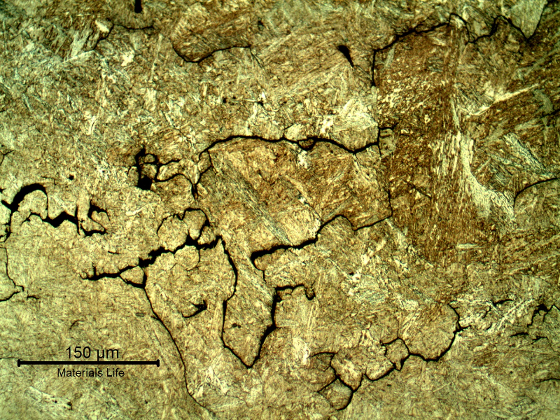 Micrographic detail of the intergranular cracks.