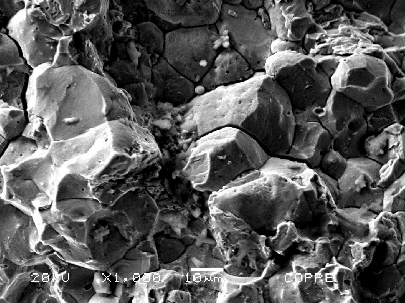 Microscopic detail of the intergranular fracture close to the bolt surface.