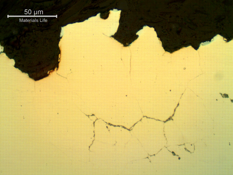Micrographic detail  of the secondary intergranular cracks close to the surface of the bolt, where the fracture occurred.