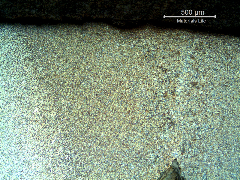 Micrography of the seam welded joint, autogenous.  The localized dissolution occurrs exactly at the weld metal that presents a bainitic structure and Vickers (100g) microhardness values about 230HV, compared to the heat affected zone presenting average of 202 HV and the base metal presenting average of 180HV.