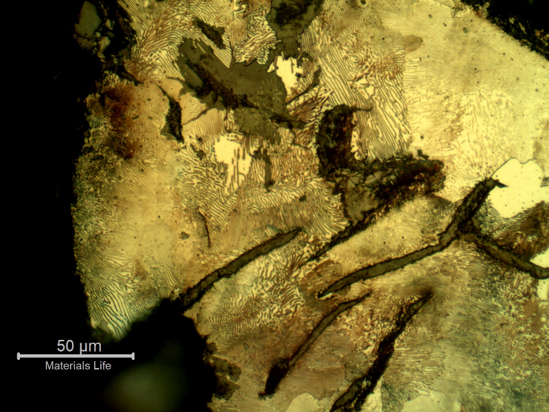 Same position of the previous micrographic detail, at the internal surface of the cast cylinder in contact with treated water, after Nital etching, showing the corrosion at the flake to matrix interfaces.