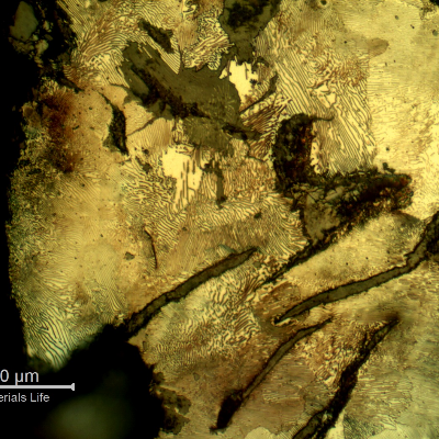 Same position of the previous micrographic detail, at the internal surface of the cast cylinder in contact with treated water, after Nital etching, showing the corrosion at the flake to matrix interfaces.