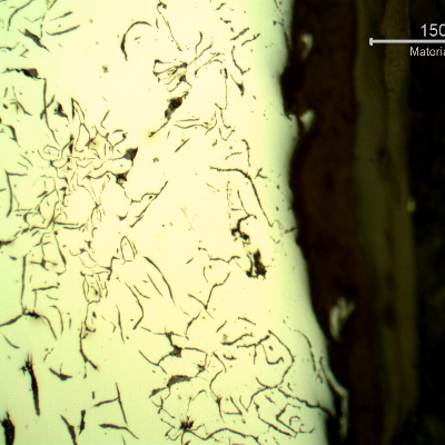 Micrography of the painted external surface of the cast cylinder.