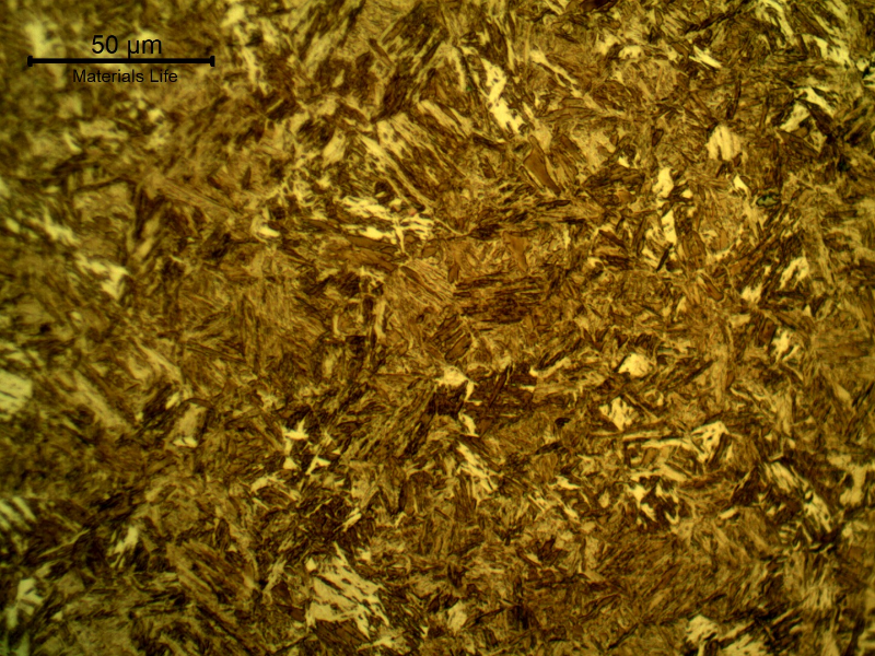 Micrographic detail of the high hardness martensitic structure. Uniform structure.
