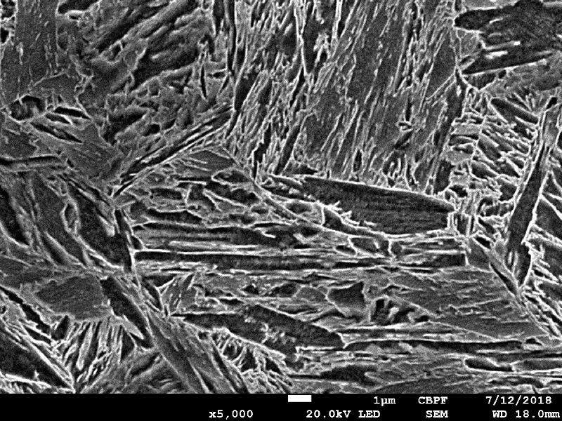 Micrographic detail of the plate section presenting the martensitic microstructure.