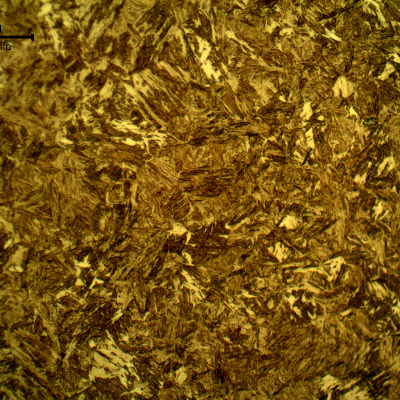 Micrographic detail of the high hardness martensitic structure. Uniform structure.