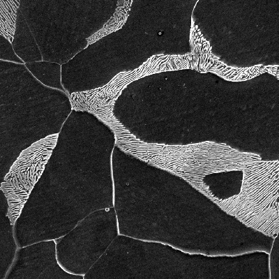 Micrography of the plate section, in the middle of the plate in a position where the projectile did not affect.  Ferritic-pearlitic structure.