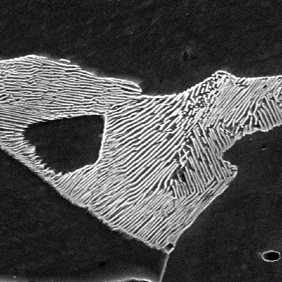 Micrographic detail of the plate section, evidencing the non affected ferritic-pearlitic structure.