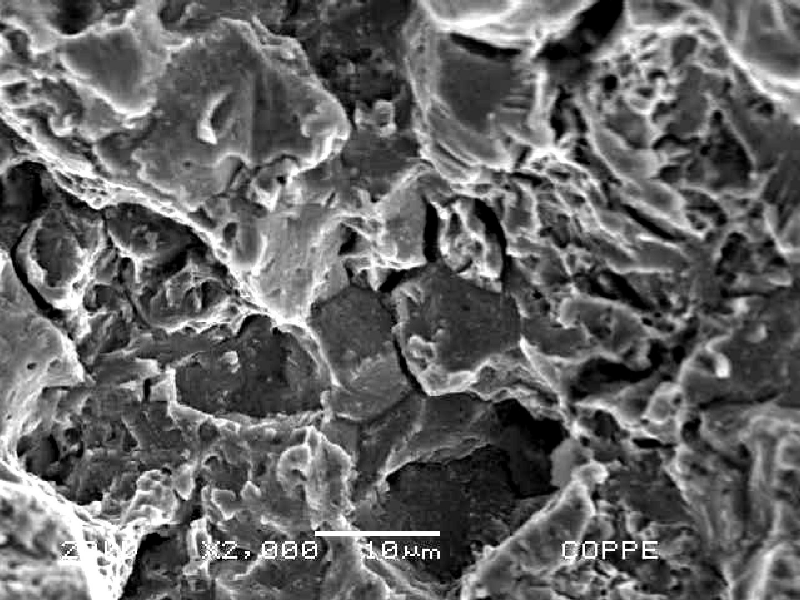 Scanning electron microscope fractographic detail of the brittle intergranular micromechanism.