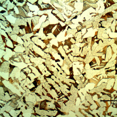 Micrography of a transverse section of the seamless pipe, presenting a ferritic-pearlitic structure.