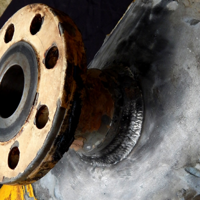 Duplex stainless steel piping, in a region where the 14" ND pipe is only 5mm thick and the branch is a weldolet (forged fitting) welded to the pipe and to the flange, a lot more thicker than the pipe.