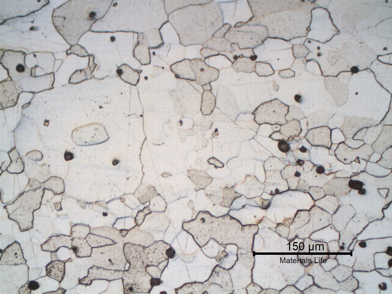 Micrography of a fork handle in the longitudinal section, presenting the larger ferritic grains.