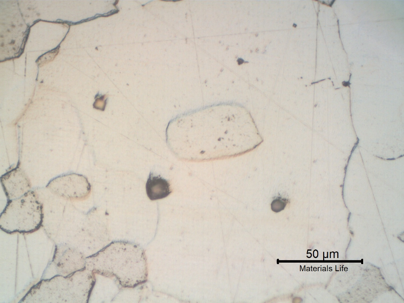Micrographic detail of thefork handle longitudinal section, showing large ferritic grains.