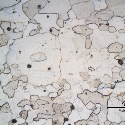Micrography of a fork handle in the longitudinal section, presenting the larger ferritic grains.