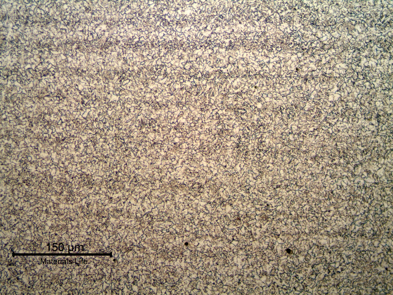 Micrography of the pipe base metal, in a longitudinal section. The ferritic structure is refined and it is possible to identify a small variation in the ferritic grain size, that is promoting the slight banding effect.