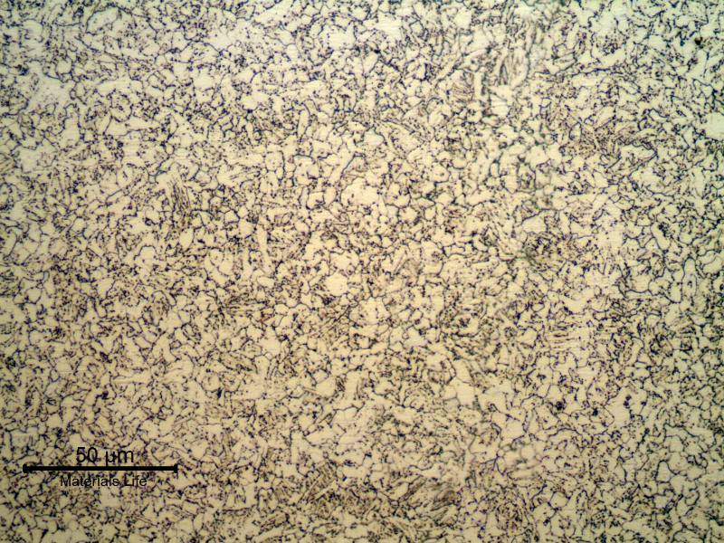 Micrographic detail of the very refined ferritic structure of the base metal, in the longitudinal section, indicating that the material was heat treated, since no banding is not detectable at this magnification.