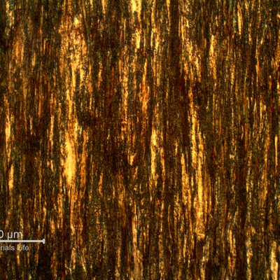 Higher magnification detail of the predominantly pearlitic microstructure of the wire.