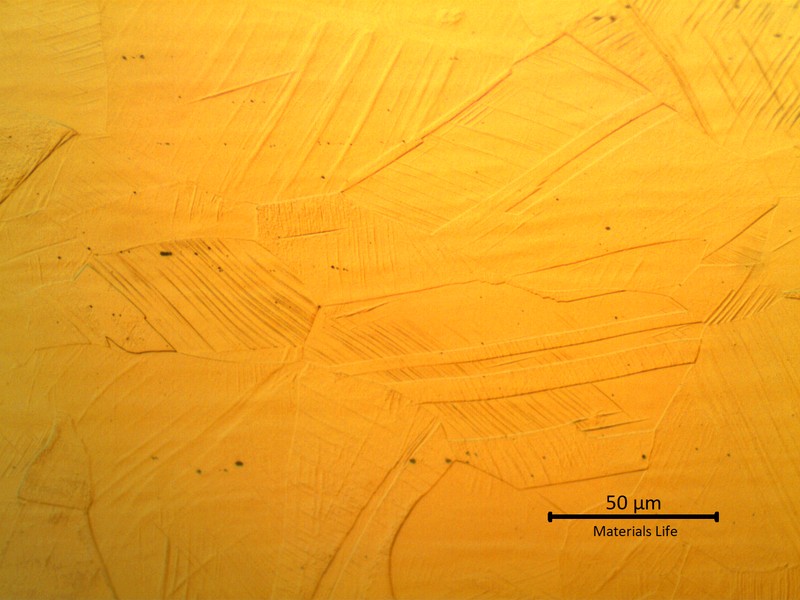 Detail of the strain hardened austenitic microstructure. Micrography by optical microscope, of the longitudinal section of a bolt, in the center of the thickness.
