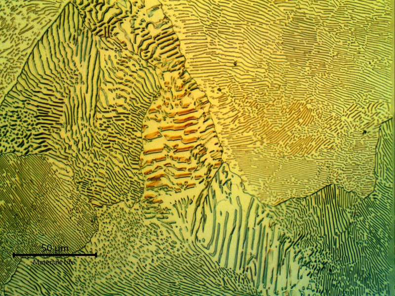 Micrographic detail of the coarse pearlitic structure in the center of the wheel thickness. The part presents a wrought structure.