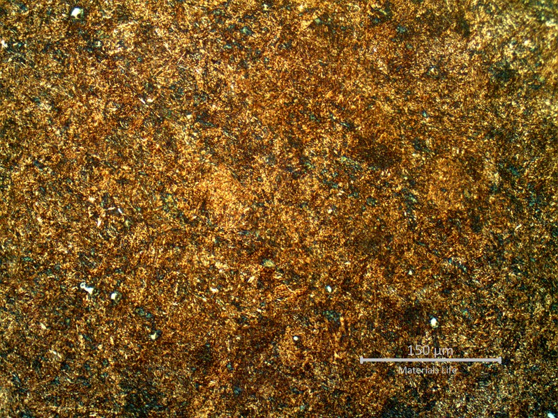 Micrography of the wheel at the hardened surface, presenting a refined martensitic structure, tempered for average hardness of 346 HB.