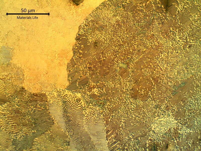 Micrographic detail of the pearlitic microstructure in a region where the structure is not so coarse than in the center of the thickness.