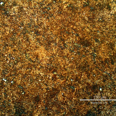 Micrography of the wheel at the hardened surface, presenting a refined martensitic structure, tempered for average hardness of 346 HB.