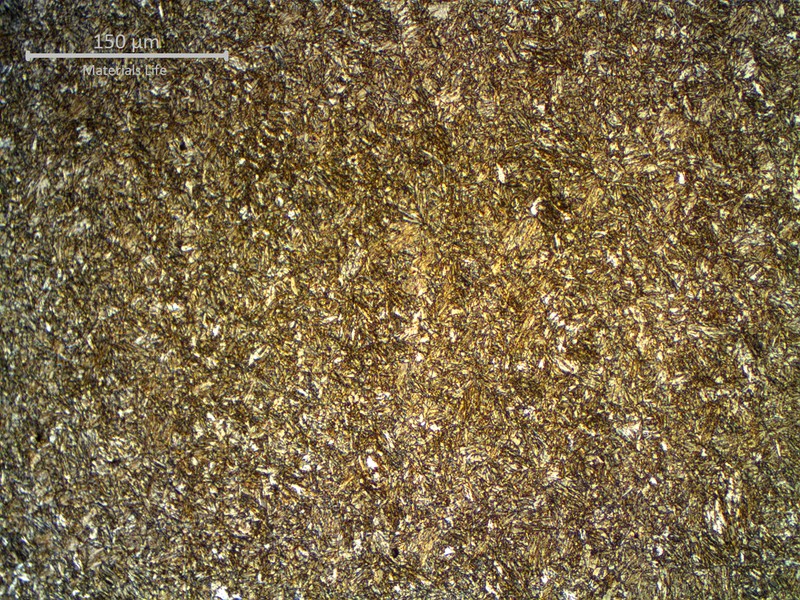 Micrographic detail of the tempered martensite in the longitudinal section of the pipe body.  Uniform structure.