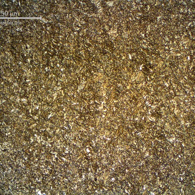 Micrographic detail of the tempered martensite in the longitudinal section of the pipe body.  Uniform structure.
