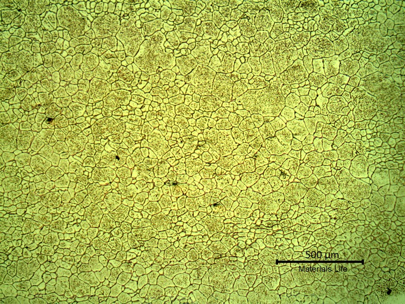 SAMPLE 1 AT 1 mm THICKNESS - Micrography in low magnification in the center of the thickness.  The microstructure is austenitic with secondary intergranular and intragranular precipitation.