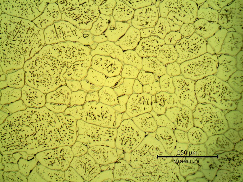 SAMPLE 2 AT 2 mm THICKNESS - Micrography in the center of the thickness. The microstructure is austenitic with secondary precipitation, intergranular and intragranular. There are no variations in the microstructure comparing to sample 1.