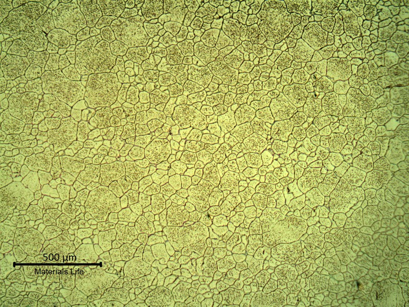 SAMPLE 2 AT 2 mm THICKNESS - Micrography in low magnification in the center of the thickness. The microstructure is austenitic with secondary intergranular and intragranular precipitation. No variation in the microstructure of the center of the plate, compared to sample 1.