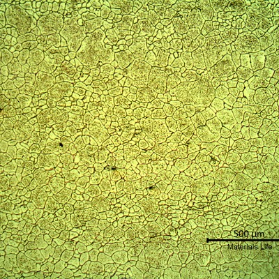 SAMPLE 1 AT 1 mm THICKNESS - Micrography in low magnification in the center of the thickness.  The microstructure is austenitic with secondary intergranular and intragranular precipitation.