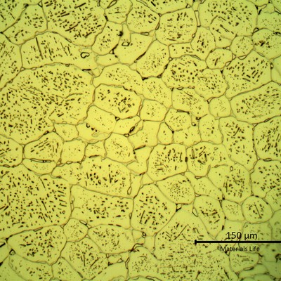 SAMPLE 2 AT 2 mm THICKNESS - Micrography in the center of the thickness.  The microstructure is austenitic with secondary precipitation, intergranular and intragranular. There are no variations in the microstructure comparing to sample 1.