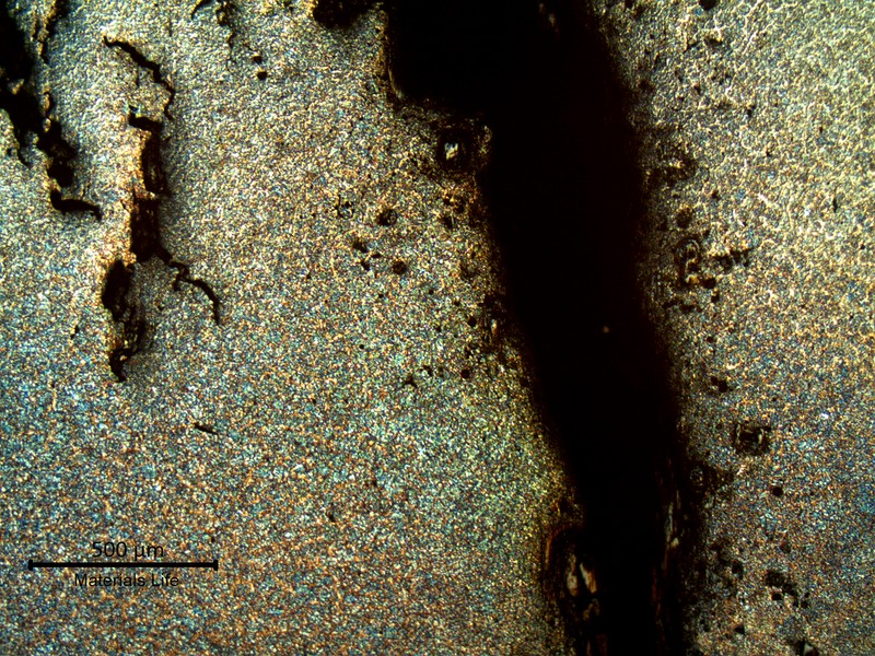 Micrography in low magnification of the cracks in the repair weld metal, showing the dendritic aspect of the hot cracks, formed during welding due to the high content of impurities in a high strength weld metal.