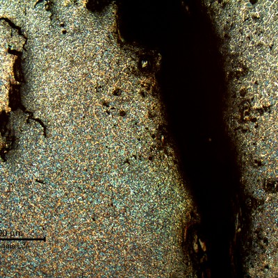 Micrography in low magnification of the cracks in the repair weld metal, showing the dendritic aspect of the hot cracks, formed during welding due to the high content of impurities in a high strength weld metal.