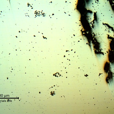 Micrography in low magnification, as polished, of the crack in the the repair weld metal, showing the dendritic aspect of the hot cracks, formed during welding due to the high content of impurities in a high strength weld metal.