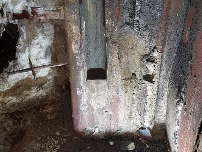 Aspect of the waterwall during removal of the leaking tube. The leakage was detected, by visual inspection, from the outside of the boiler.