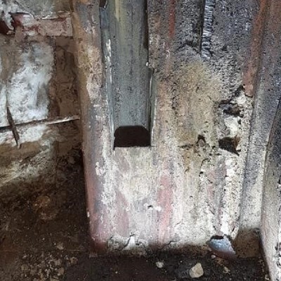 Aspect of the waterwall during removal of the leaking tube. The leakage was detected, by visual inspection, from the outside of the boiler.