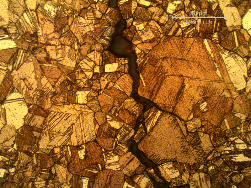 Micrographic detail of the intergranular stress corrosion crack, without evidences of dealloying.