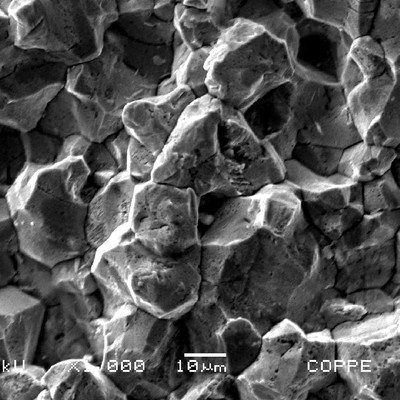 Fractographic detail of the through wall cracking after opening, presenting a full integranular morphology, typical of an intergranular stress corrosion cracking.