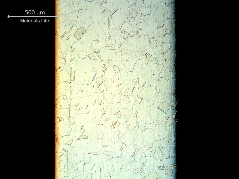 Micrography of a longitudinal section of the tubing showing a granular structure, austenitic.