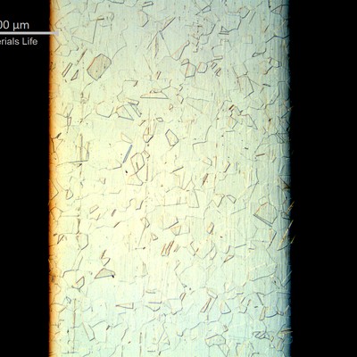 Micrography of a longitudinal section of the tubing showing a granular structure, austenitic.