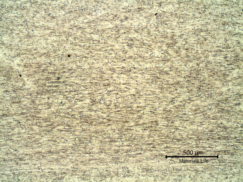 The stub end was manufactured from a plate and the microstructure in a longitudial section shows a refined granular austenitic structure.